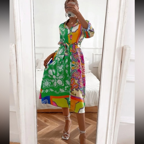 Boho floral print belted shirt dress - Picture 6 of 6